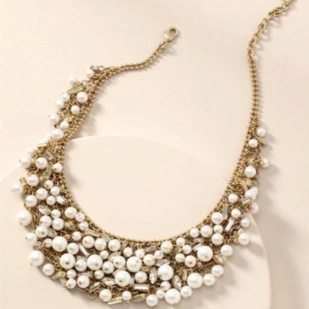 Stella & Dot | Eve Crystal+Pearl+Vintage Gold Retired Bib Statement Neck… - Picture 2 of 4